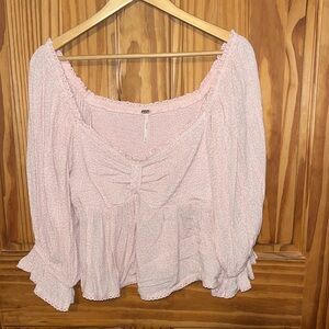 Free People Pink floral Top with lace details